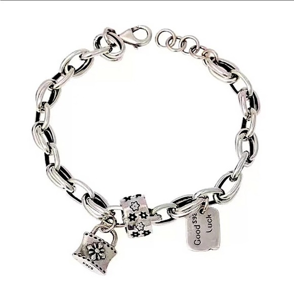 Sterling Silver Lock Charm Chain Link Good Luck Bracelet - Picture 5 of 5